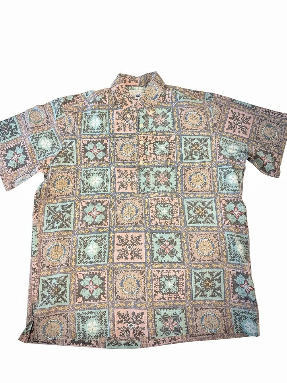 Reyn Spooner x Rotary Int'l Hawaiian Quilt Mens L Shirt Vintage Multicolor